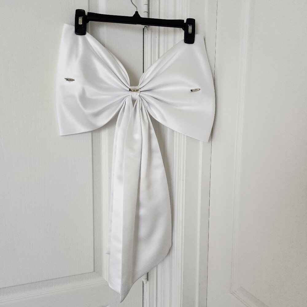 Elegant Satin Mermaid Wedding Dress With Detachable Bow and Train - Picture 15 of 15